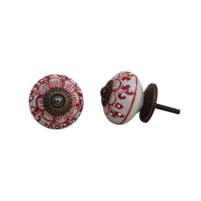 Ceramic White and Red Knob for drawers and kitchen
