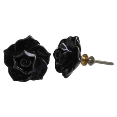 black rose shaped metal knob - poignée en forme de rose noire