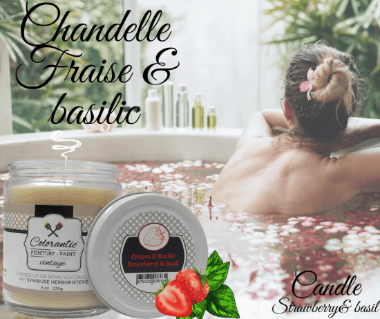 Strawberry and basil candle, made in Quebec