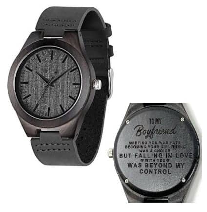 To my Boyfriend engraved on a wooden watch b y colorantic