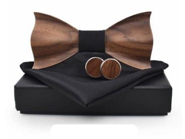 Wave Kit Men Adult – Black Fabric + Handkerchief + cufflinks | Ensemble Vague Homme Adulte - Tissu Noir + Mouchoir + Boutons de manchettes