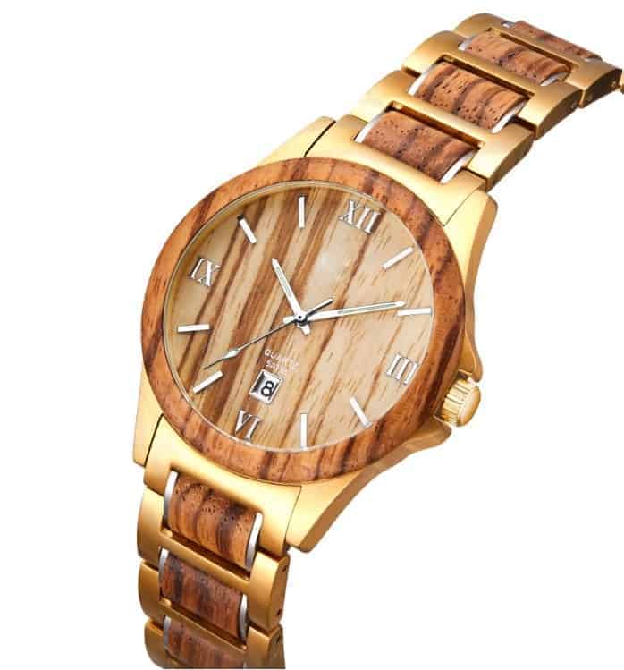Wood Watch Zebra Wood and Gold for Men - W31-b | Wood Watch Zebra Wood and Gold for Men W31-b