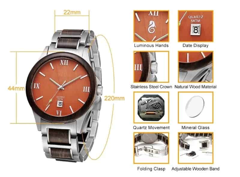 Men’s Ebony and Stainless Steel Watch - Specifications