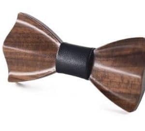 Wave Wooden Bow Tie for Men Adult – Black Leather | Noeud papillon en bois à Vague - Cuir Noir