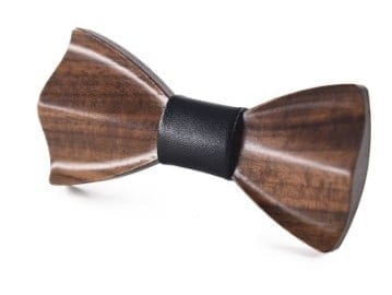 Wave Wooden Bow Tie for Men Adult – Black Leather | Noeud papillon en bois à Vague - Cuir Noir