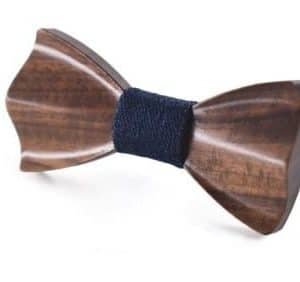 Wave Wooden Bow Tie for Men Adult – Navy Blue Fabric | Noeud papillon en bois à Vague - Tissu Bleu marin