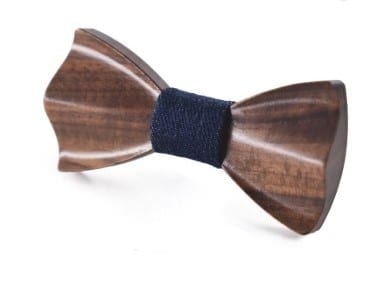 Wave Wooden Bow Tie for Men Adult – Navy Blue Fabric | Noeud papillon en bois à Vague - Tissu Bleu marin