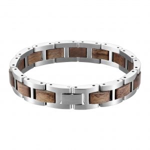 Silver Stainless and Wood Bracelet for narrow women wrist