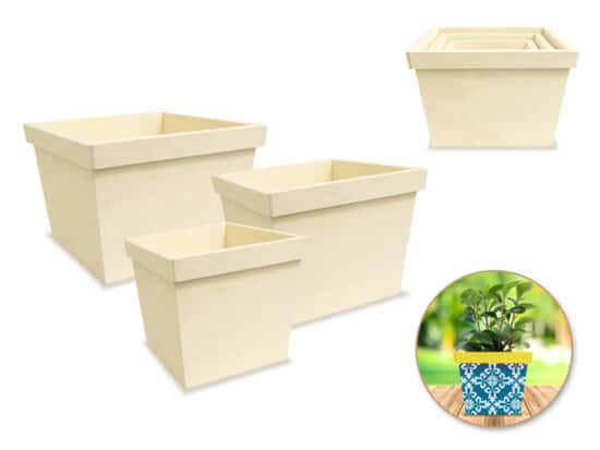 pack of 3 wooden flower boxes - Paquet de 3 bacs à fleurs en bois