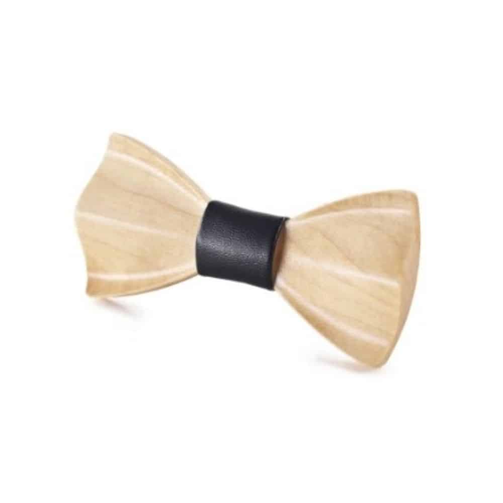 Black leather maple bow tie